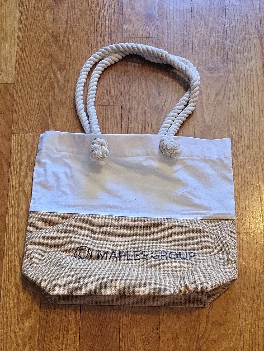 Two-Tone Rope Handle Tote in White and Natural